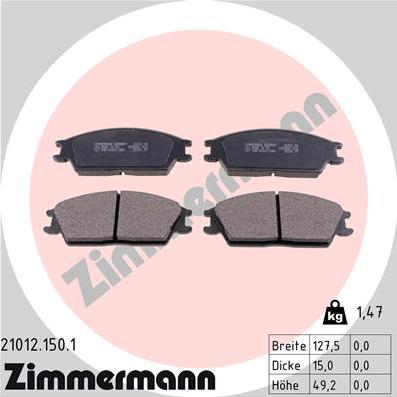 Zimmermann 21012.150.1 - Гальмівні колодки, дискові гальма autozip.com.ua