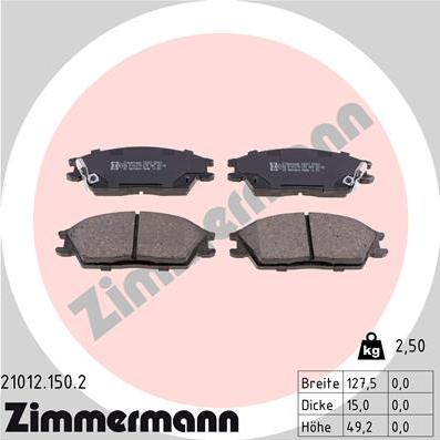 Zimmermann 21012.150.2 - Гальмівні колодки, дискові гальма autozip.com.ua