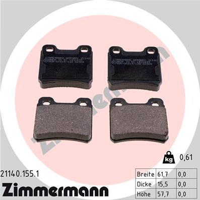 Zimmermann 21140.155.1 - Гальмівні колодки, дискові гальма autozip.com.ua