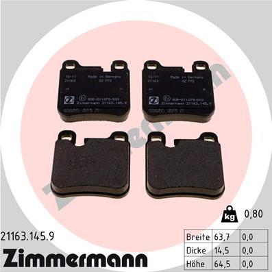 Zimmermann 21163.145.9 - Гальмівні колодки, дискові гальма autozip.com.ua