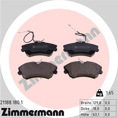 Zimmermann 21188.180.1 - Гальмівні колодки, дискові гальма autozip.com.ua