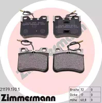 Zimmermann 21179.170.1 - Гальмівні колодки, дискові гальма autozip.com.ua