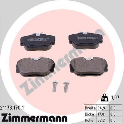 Zimmermann 21173.170.1 - Гальмівні колодки, дискові гальма autozip.com.ua