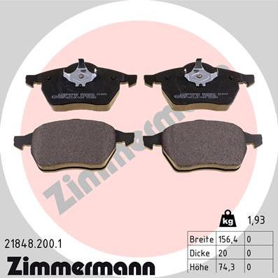 Zimmermann 21848.200.1 - Гальмівні колодки, дискові гальма autozip.com.ua