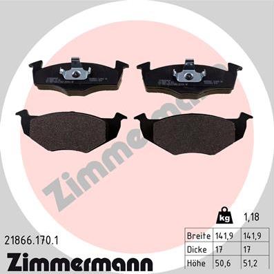 Zimmermann 21866.170.1 - Гальмівні колодки, дискові гальма autozip.com.ua