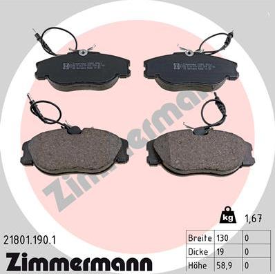 Zimmermann 21801.190.1 - Гальмівні колодки, дискові гальма autozip.com.ua