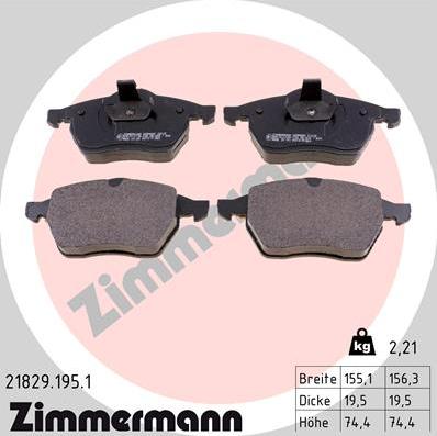 Zimmermann 21829.195.1 - Гальмівні колодки, дискові гальма autozip.com.ua