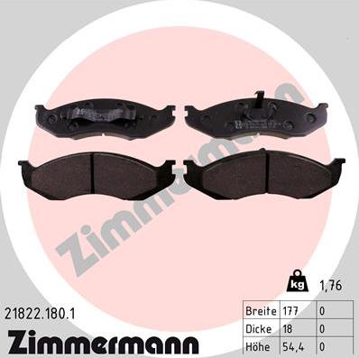 Zimmermann 21822.180.1 - Гальмівні колодки, дискові гальма autozip.com.ua