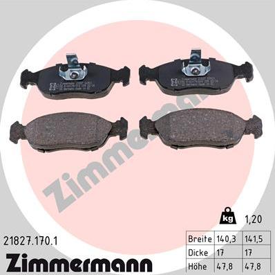 Zimmermann 21827.170.1 - Гальмівні колодки, дискові гальма autozip.com.ua