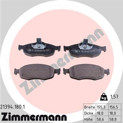 Zimmermann 21394.180.1 - Гальмівні колодки, дискові гальма autozip.com.ua