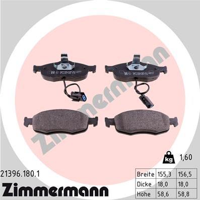 Zimmermann 21396.180.1 - Гальмівні колодки, дискові гальма autozip.com.ua