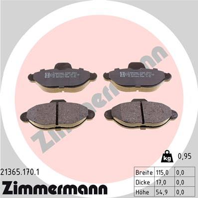 Zimmermann 21365.170.1 - Гальмівні колодки, дискові гальма autozip.com.ua