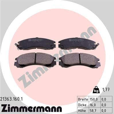 Zimmermann 21363.160.1 - Гальмівні колодки, дискові гальма autozip.com.ua