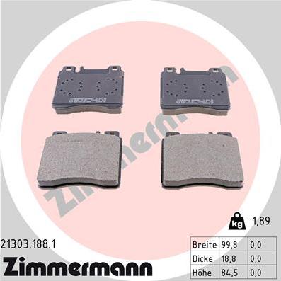 Zimmermann 21303.188.1 - Гальмівні колодки, дискові гальма autozip.com.ua