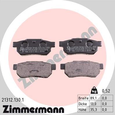 Zimmermann 21312.130.1 - Гальмівні колодки, дискові гальма autozip.com.ua
