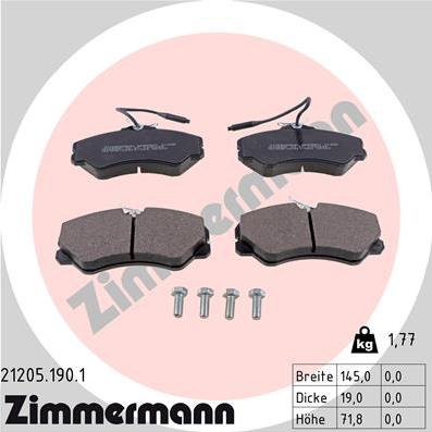 Zimmermann 21205.190.1 - Гальмівні колодки, дискові гальма autozip.com.ua