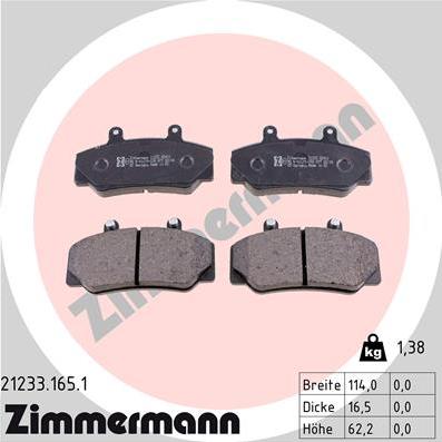 Zimmermann 21233.165.1 - Гальмівні колодки, дискові гальма autozip.com.ua