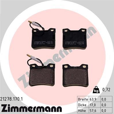 Zimmermann 21278.170.1 - Гальмівні колодки, дискові гальма autozip.com.ua