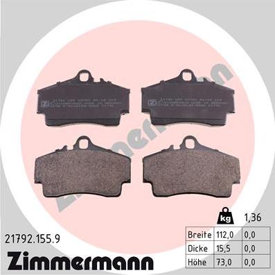 Zimmermann 21792.155.9 - Гальмівні колодки, дискові гальма autozip.com.ua