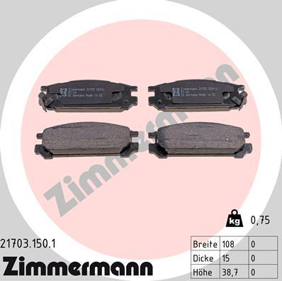 Zimmermann 21703.150.1 - Гальмівні колодки, дискові гальма autozip.com.ua