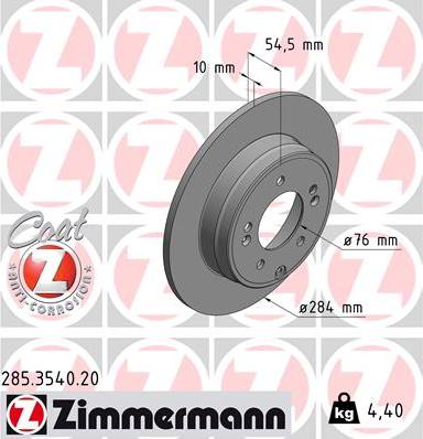 Zimmermann 285.3540.20 - Гальмівний диск autozip.com.ua