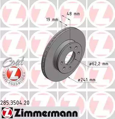 Zimmermann 285.3504.20 - Гальмівний диск autozip.com.ua