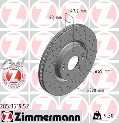 Zimmermann 285.3519.52 - Гальмівний диск autozip.com.ua