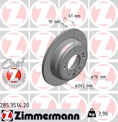 Zimmermann 285.3514.20 - Гальмівний диск autozip.com.ua