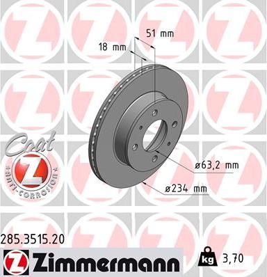 Zimmermann 285.3515.20 - Гальмівний диск autozip.com.ua