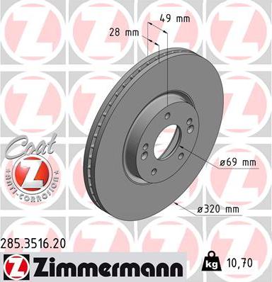 Zimmermann 285.3516.20 - Гальмівний диск autozip.com.ua
