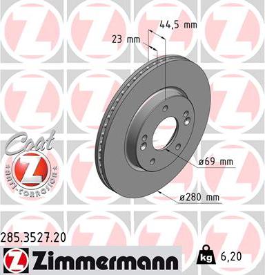 Zimmermann 285.3527.20 - Гальмівний диск autozip.com.ua