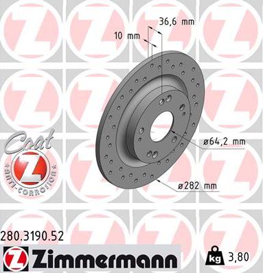 Zimmermann 280.3190.52 - Гальмівний диск autozip.com.ua