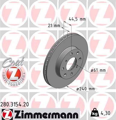 Zimmermann 280.3154.20 - Гальмівний диск autozip.com.ua