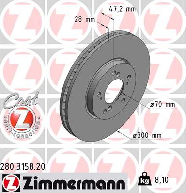 Zimmermann 280.3158.20 - Гальмівний диск autozip.com.ua