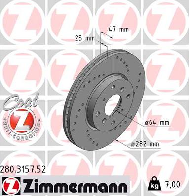 Zimmermann 280.3157.52 - Гальмівний диск autozip.com.ua