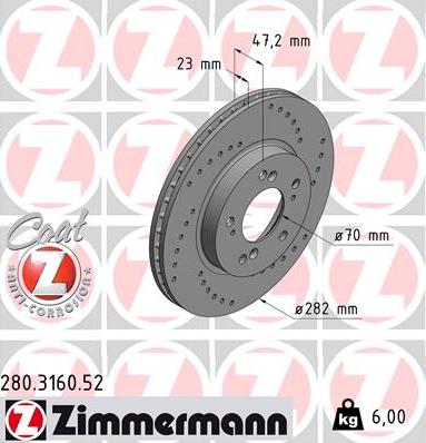 Zimmermann 280.3160.52 - Гальмівний диск autozip.com.ua