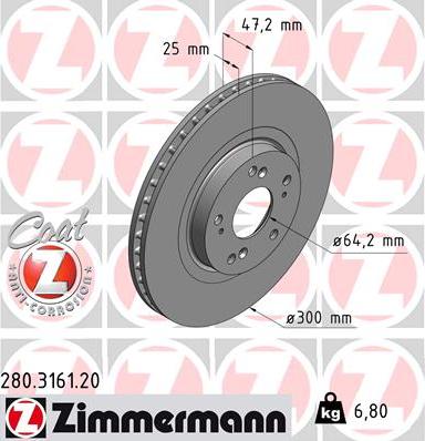 Zimmermann 280.3161.20 - Гальмівний диск autozip.com.ua