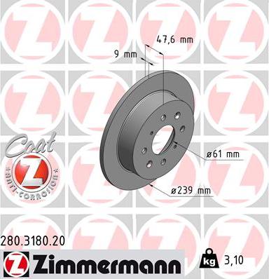 Zimmermann 280.3180.20 - Гальмівний диск autozip.com.ua