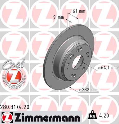 Zimmermann 280.3174.20 - Гальмівний диск autozip.com.ua
