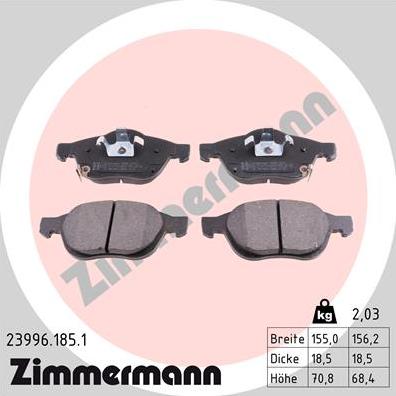 Zimmermann 23996.185.1 - Гальмівні колодки, дискові гальма autozip.com.ua