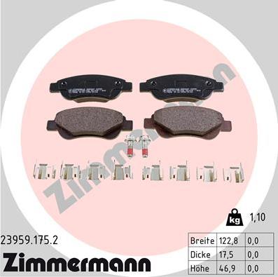 Zimmermann 23959.175.2 - Гальмівні колодки, дискові гальма autozip.com.ua
