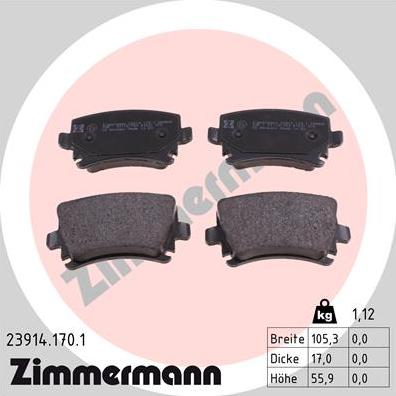 Zimmermann 23914.170.1 - Гальмівні колодки, дискові гальма autozip.com.ua