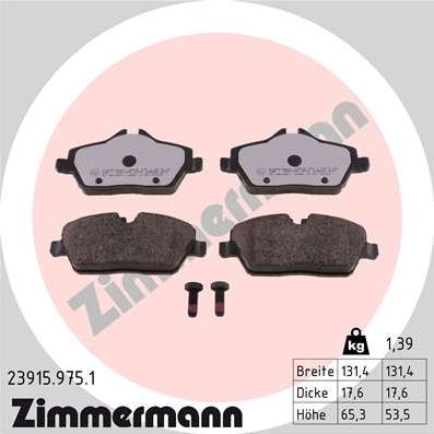 Zimmermann 23915.975.1 - Гальмівні колодки, дискові гальма autozip.com.ua