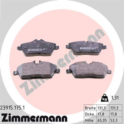 Zimmermann 23915.175.1 - Гальмівні колодки, дискові гальма autozip.com.ua