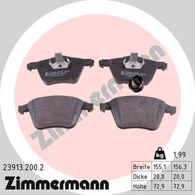 Zimmermann 23913.200.2 - Гальмівні колодки, дискові гальма autozip.com.ua
