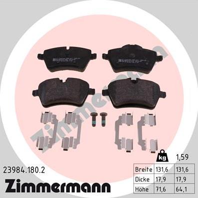 Zimmermann 23984.180.2 - Гальмівні колодки, дискові гальма autozip.com.ua