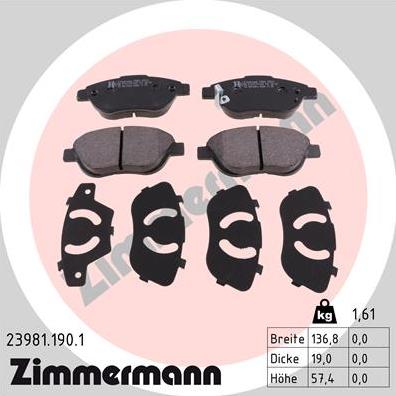 Zimmermann 23981.190.1 - Гальмівні колодки, дискові гальма autozip.com.ua