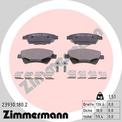 Zimmermann 23930.180.2 - Гальмівні колодки, дискові гальма autozip.com.ua