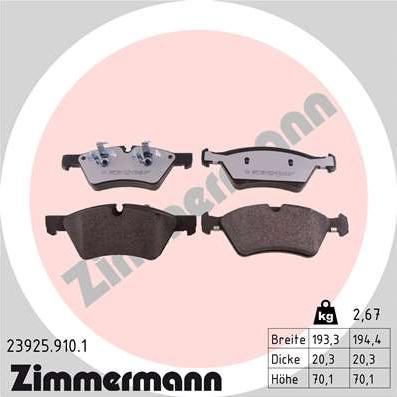 Zimmermann 23925.910.1 - Гальмівні колодки, дискові гальма autozip.com.ua
