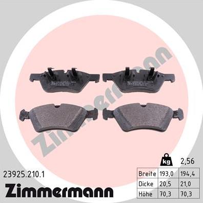 Zimmermann 23925.210.1 - Гальмівні колодки, дискові гальма autozip.com.ua